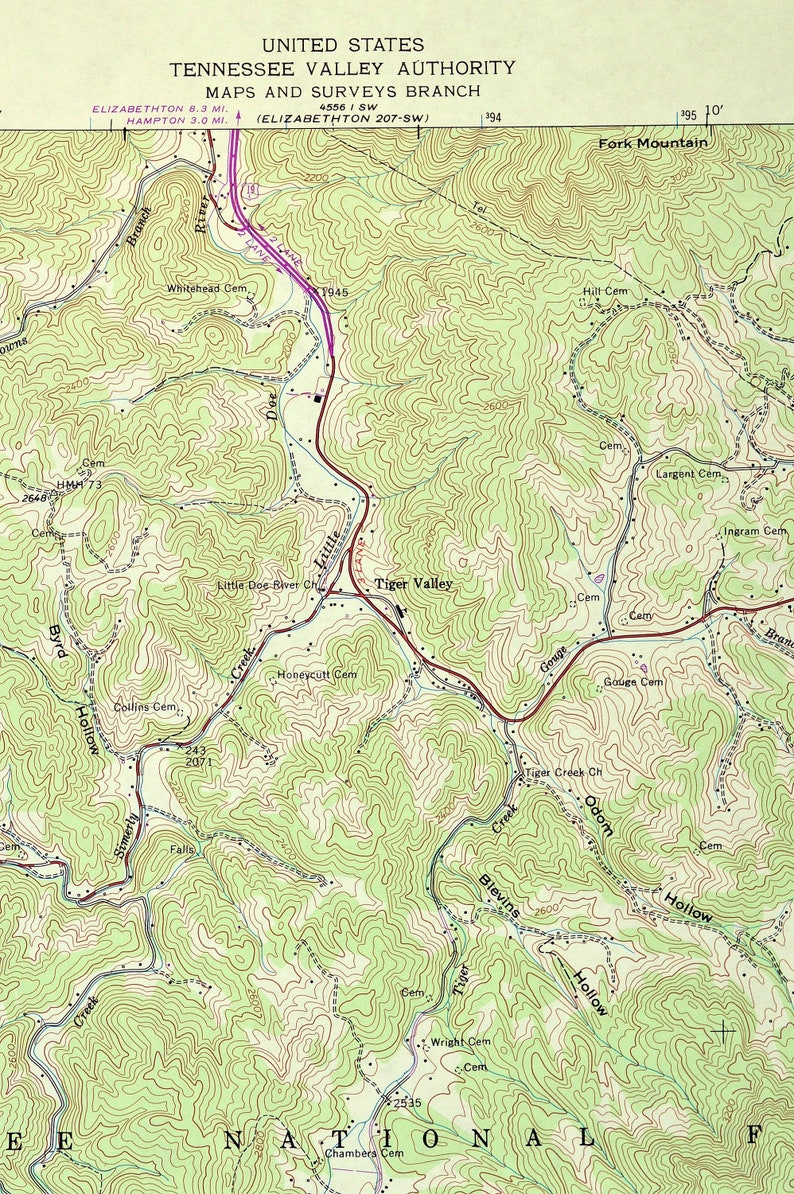 Iron Mountain Gap Map of Cherokee National Forest Tennessee Etsy