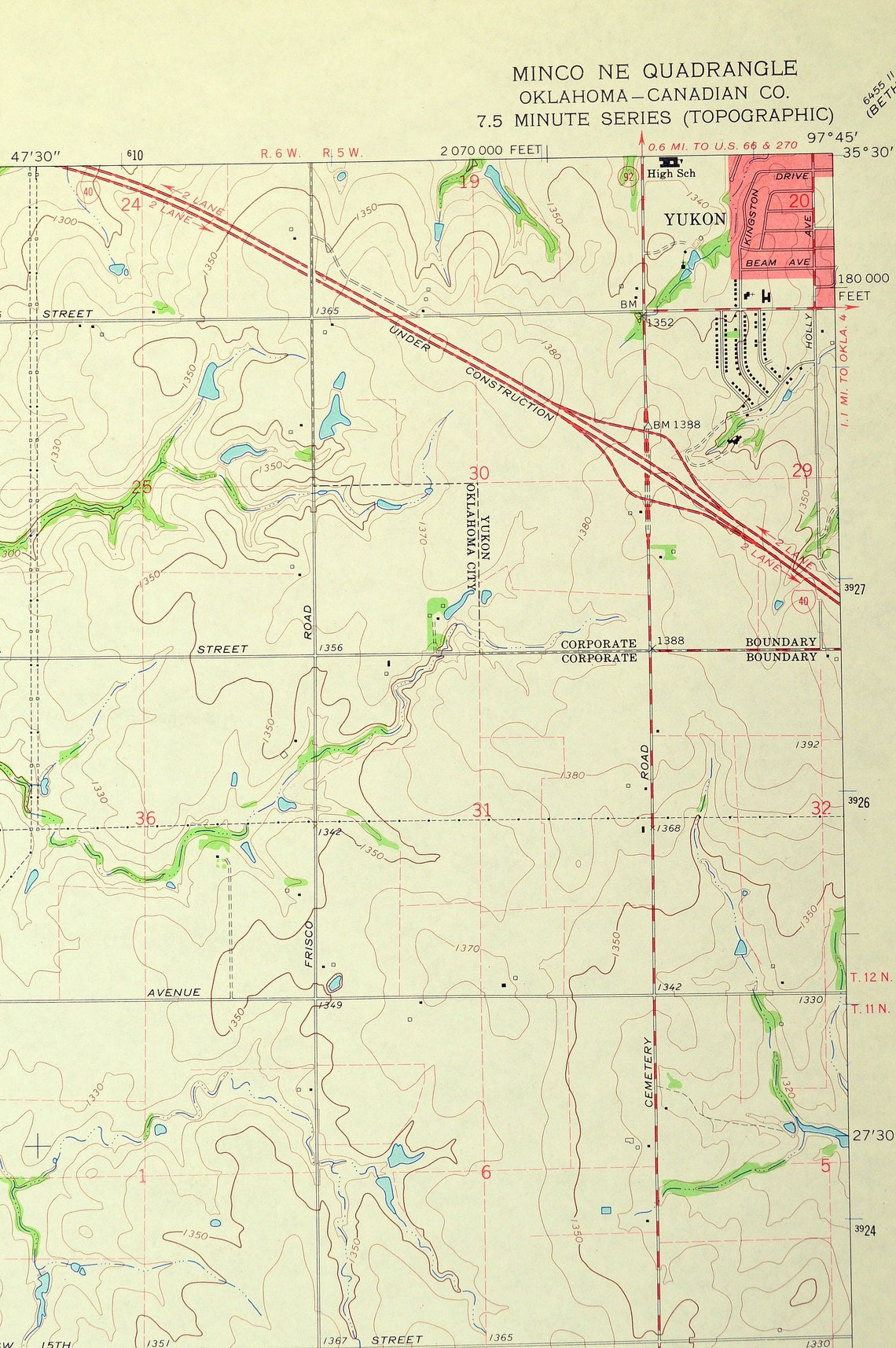 Canadian County Oklahoma Map of Minco Print Wall Art Decor Etsy