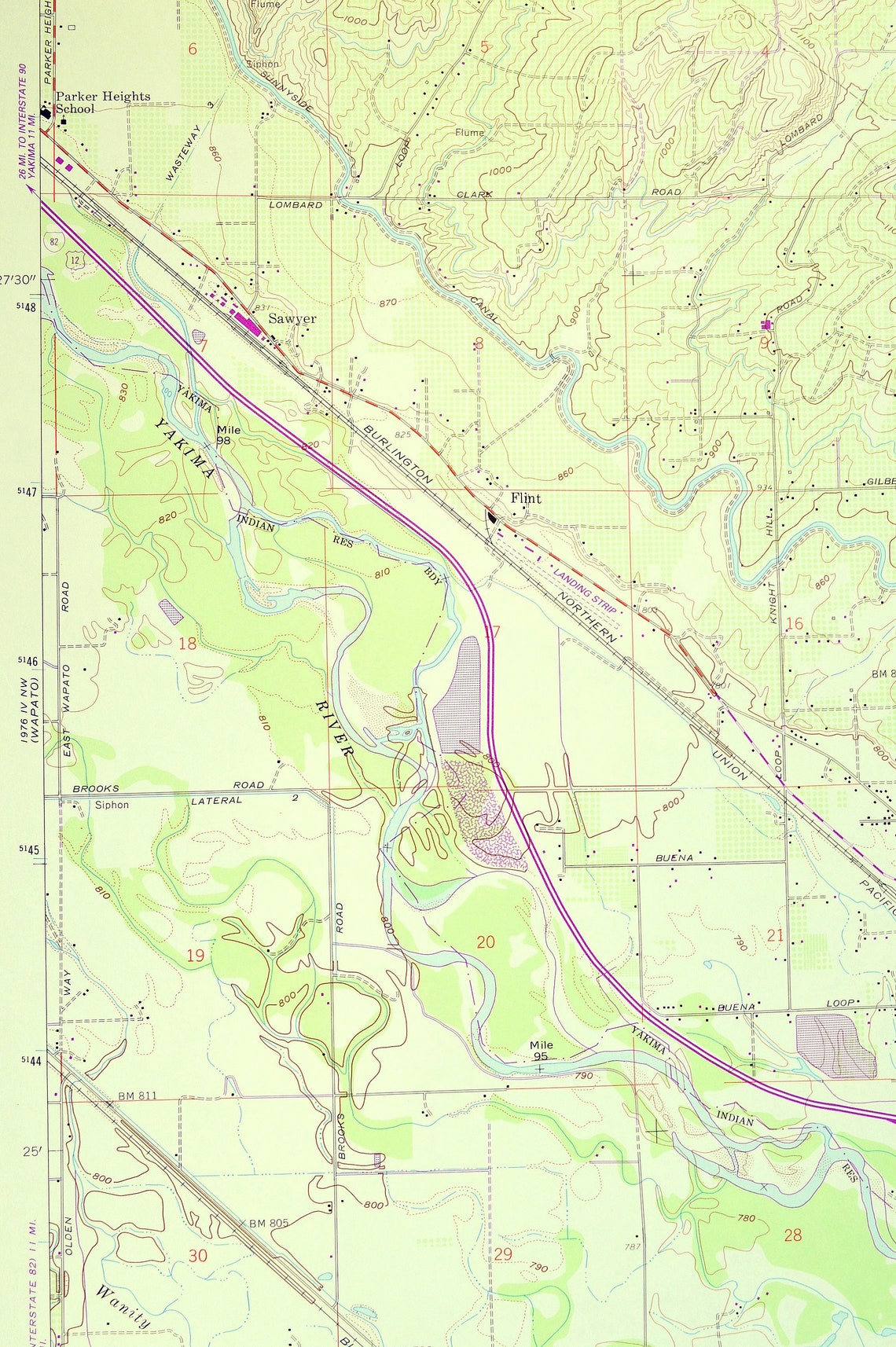 Toppenish Map of Zillah Washington Print Wall Decor LARGE Etsy