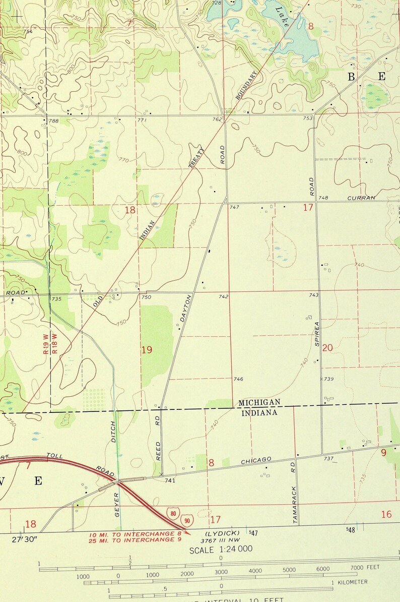 Galien Map of Dayton Michigan Wall Art LARGE Topographic Etsy