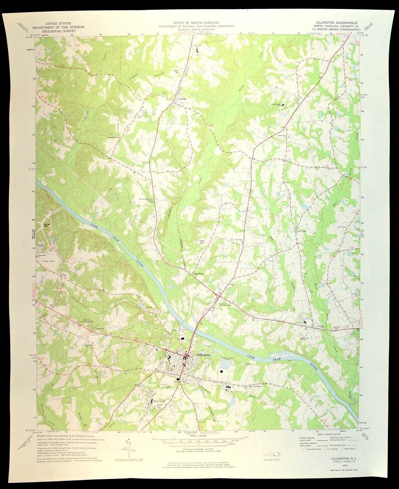 Lillington Map of Shawtown North Carolina LARGE Topographic Etsy