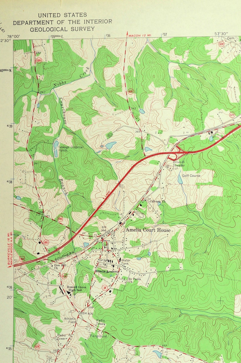 Amelia Court House Map of Scotts Fork Virginia Wall Decor Etsy