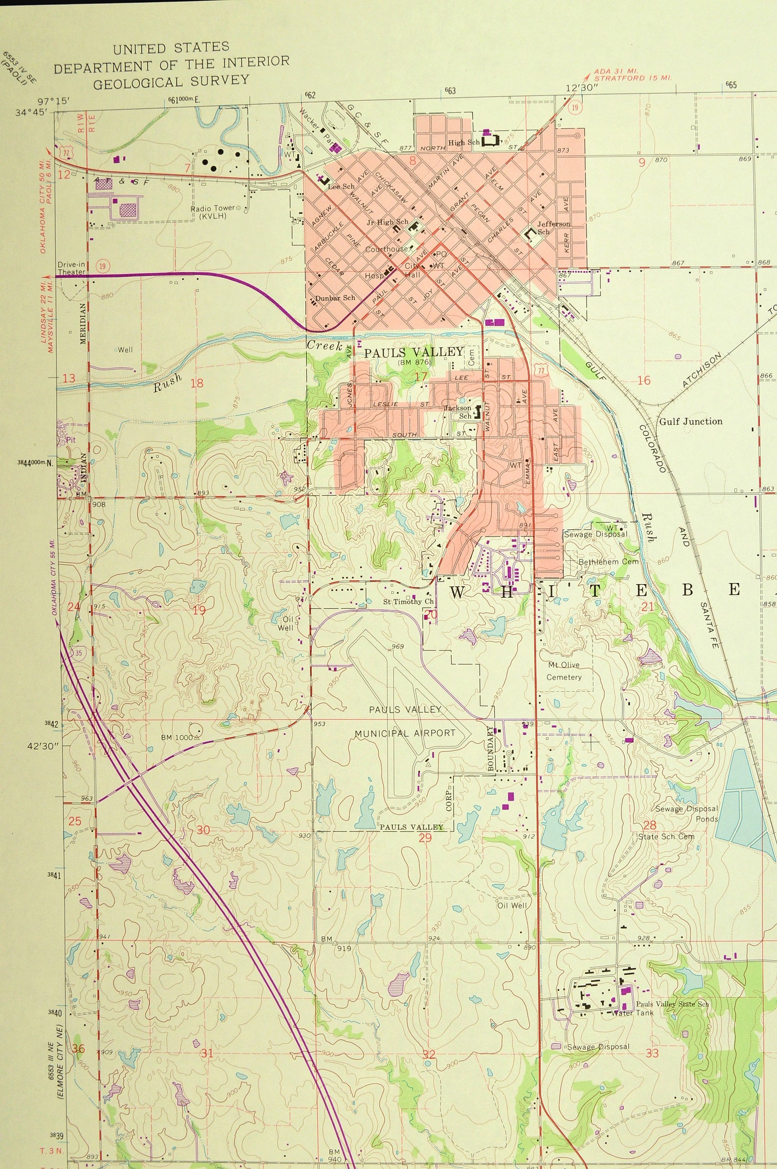 Pauls Valley Map of Wynnewood Oklahoma Art Print Wall Decor Etsy