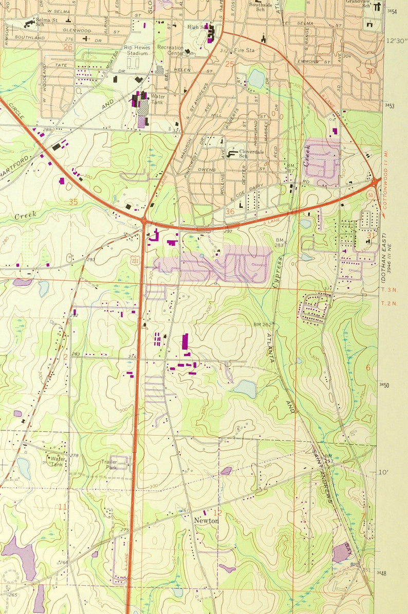 Dothan Map of Houston County Alabama Print Wall Decor LARGE Etsy