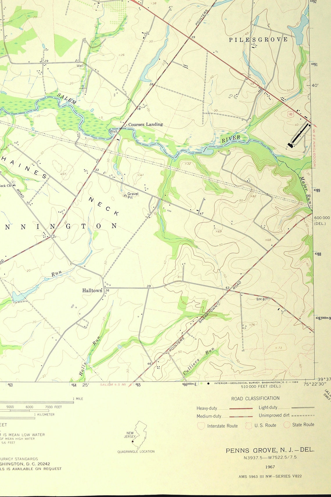 Penns Grove Carte Carneys Point New Jersey LARGE Topographique Etsy