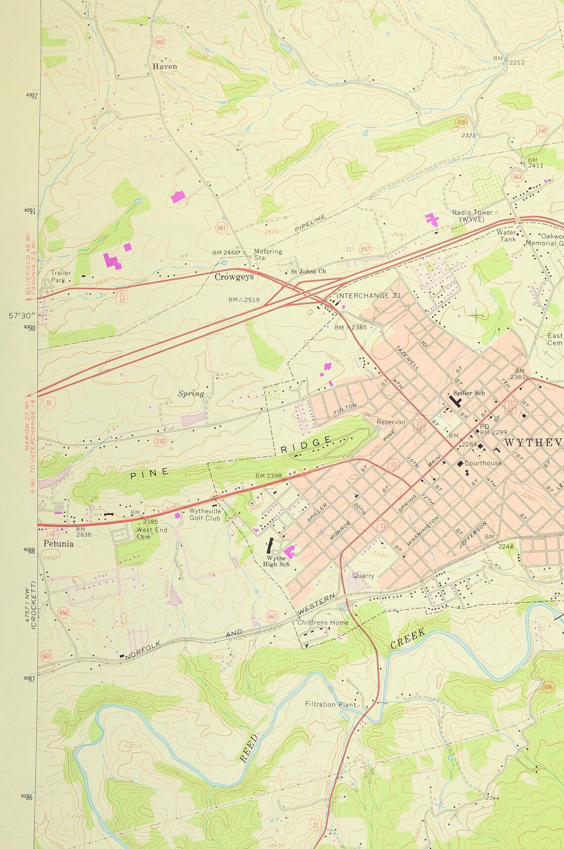 Wytheville Map of Wythe County Virginia Print Wall Decor LARGE Etsy
