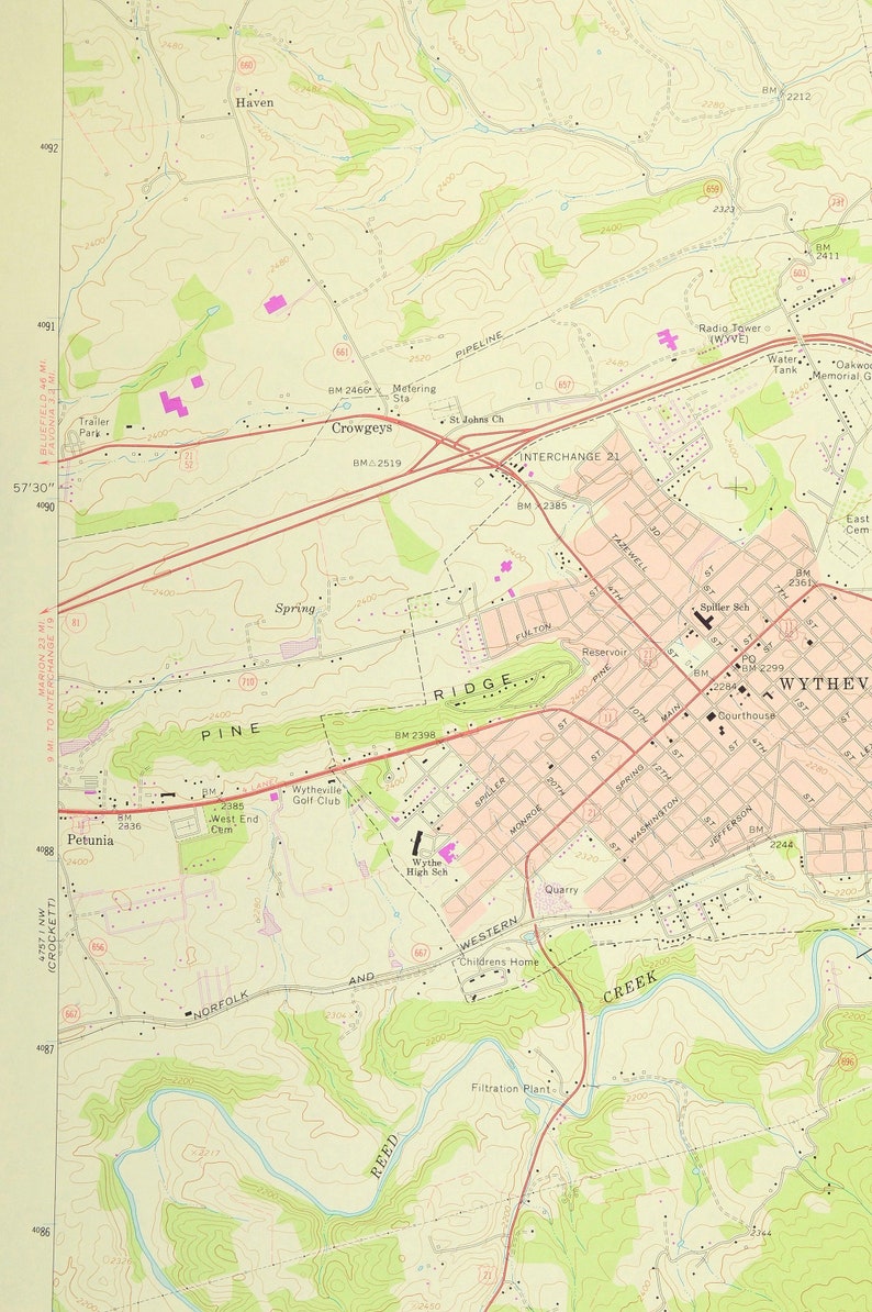 Wytheville Map of Wythe County Virginia Print Wall Decor LARGE Etsy