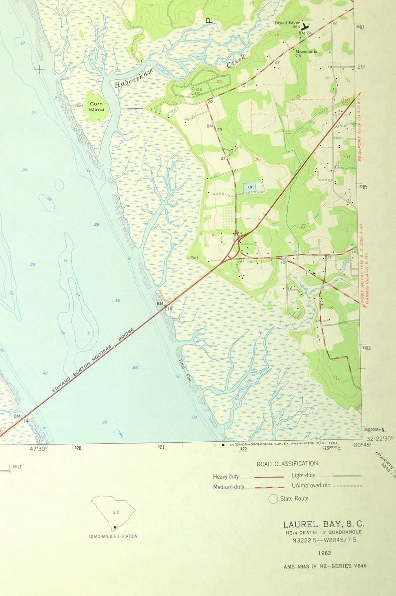 Laurel Bay Map of Port Royal Island South Carolina Wall Art Etsy