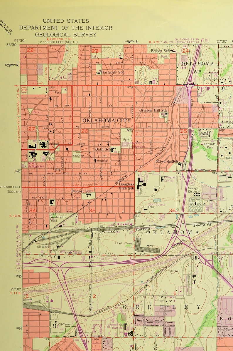 Oklahoma City Map of Midwest City Oklahoma Art Print Wall - Etsy