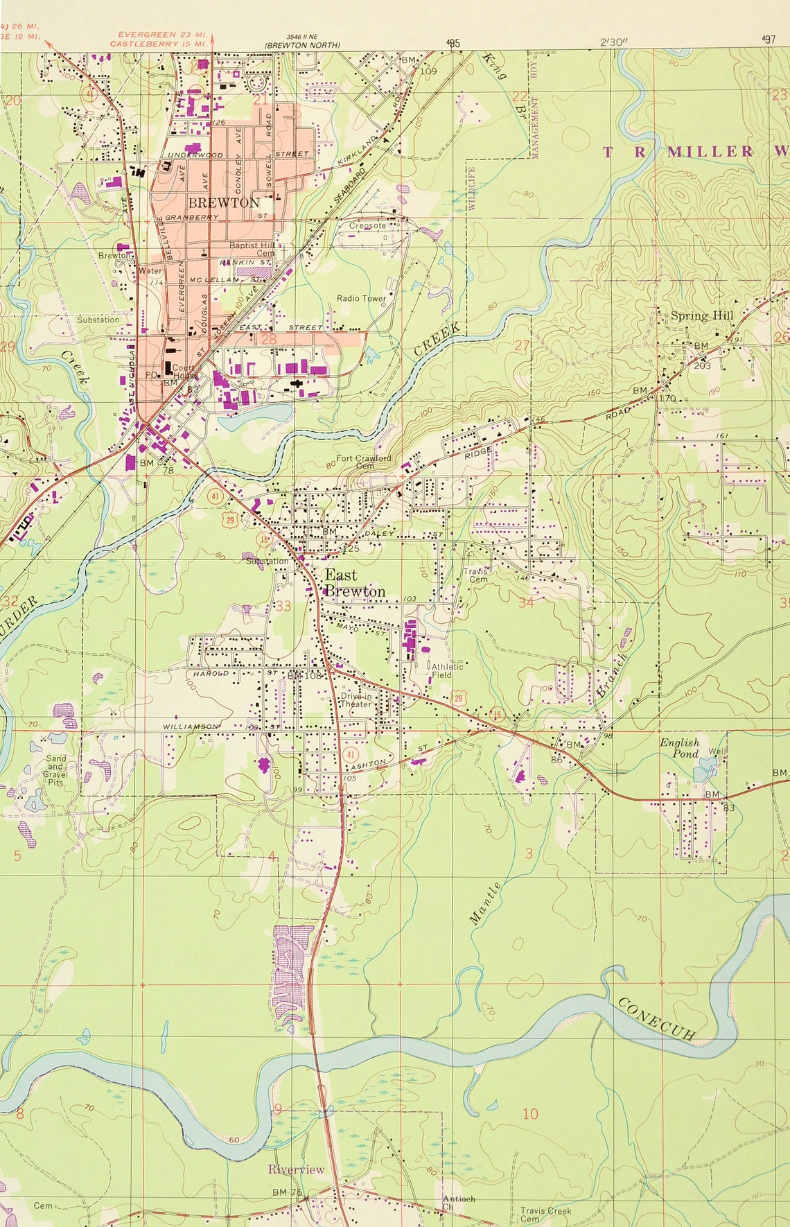 Brewton Map of East Brewton Alabama Art Print Wall Decor LARGE Etsy