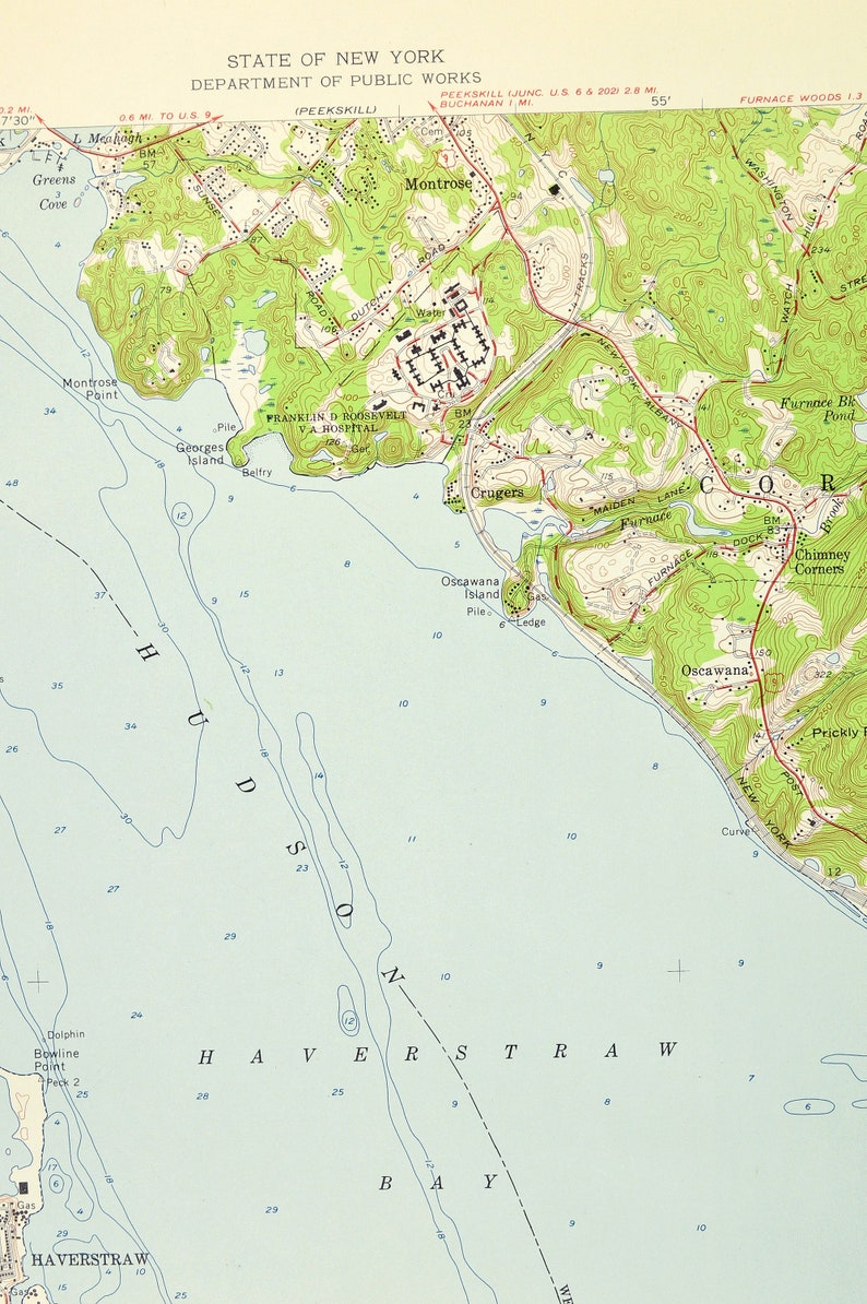 Haverstraw Map of Stony Point Bay New York LARGE Topographic Etsy