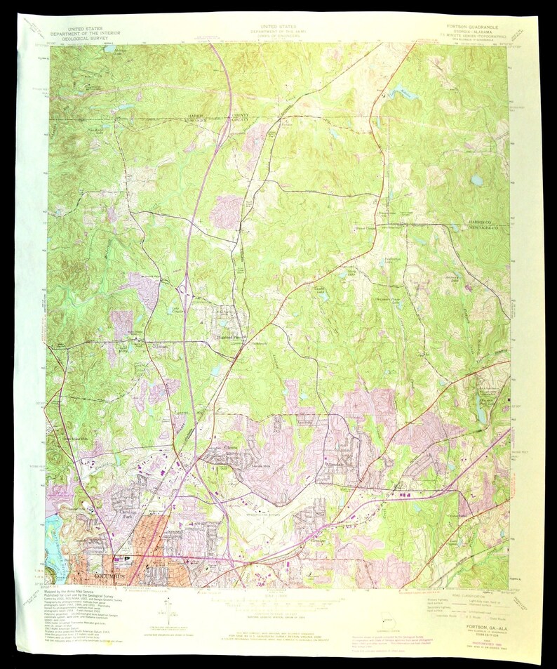 Fortson Map of Columbus LARGE Topographic Survey Etsy