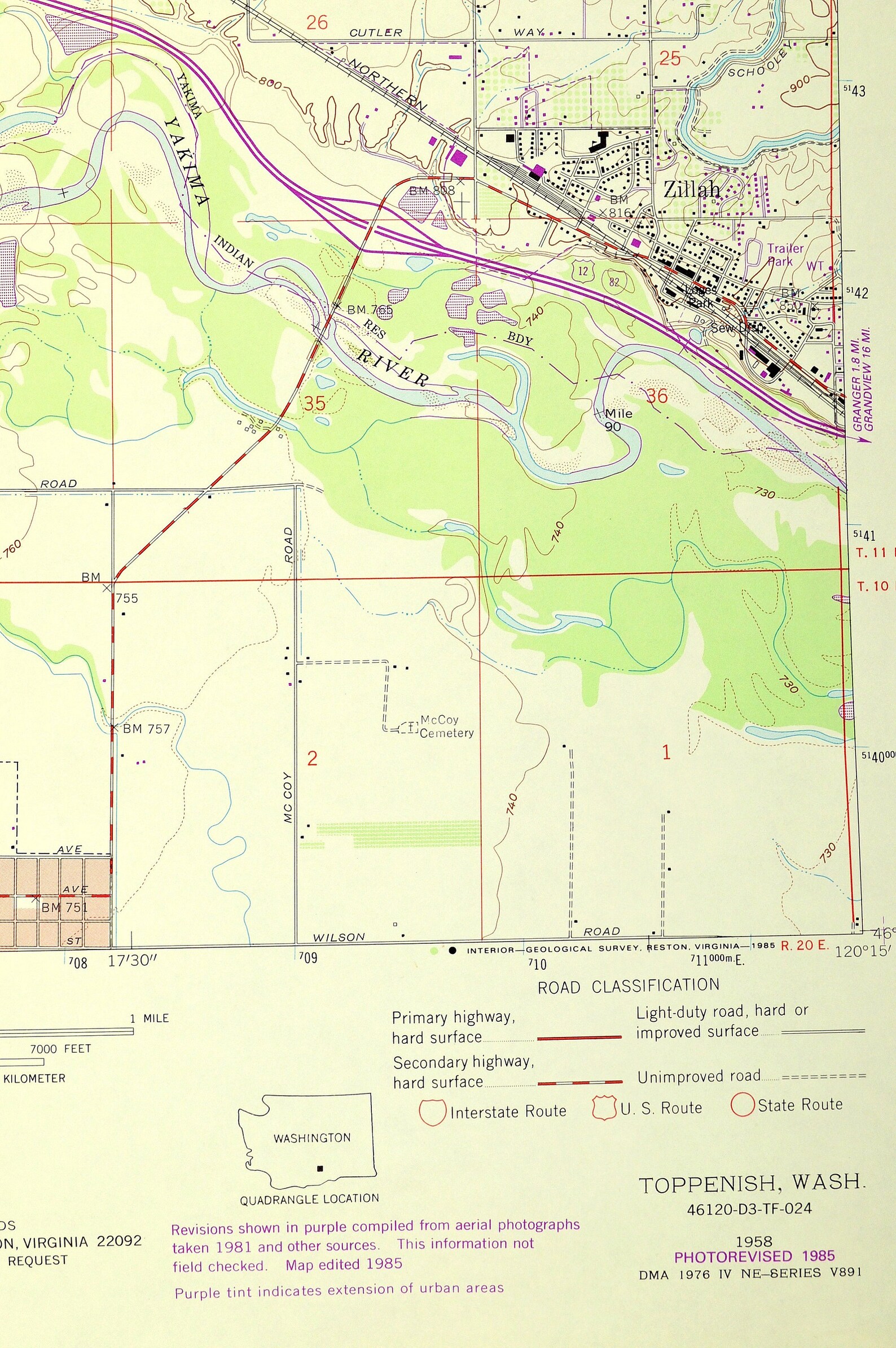 Toppenish Map of Zillah Washington Print Wall Decor LARGE Etsy