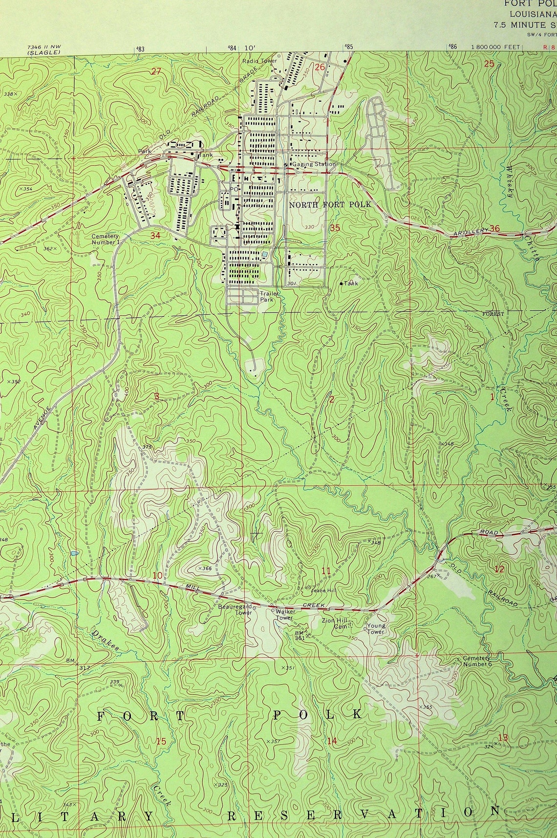 Fort Polk Map Military Reservation Louisiana Wall Art Print Etsy