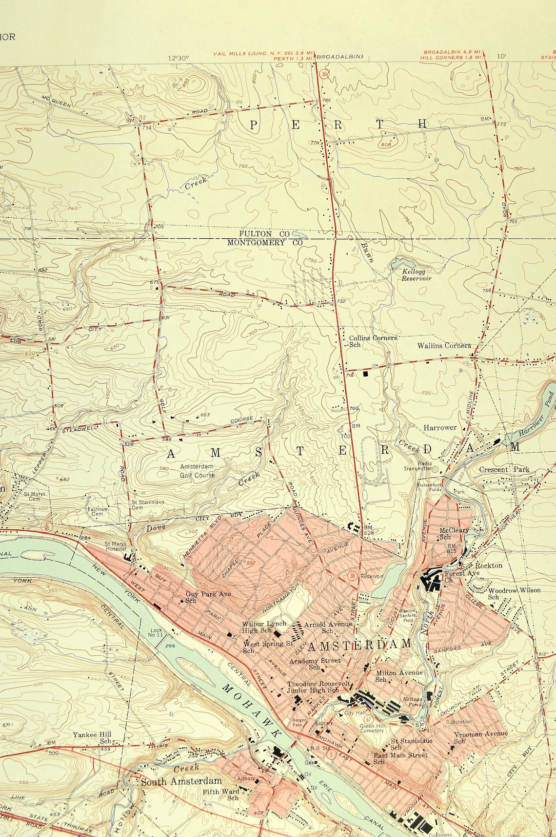 Amsterdam Map of Hagaman New York Art Print Wall Decor LARGE Etsy