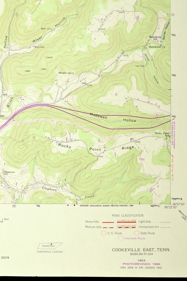 Cookeville Map of Algood Tennessee Wall Print LARGE Etsy