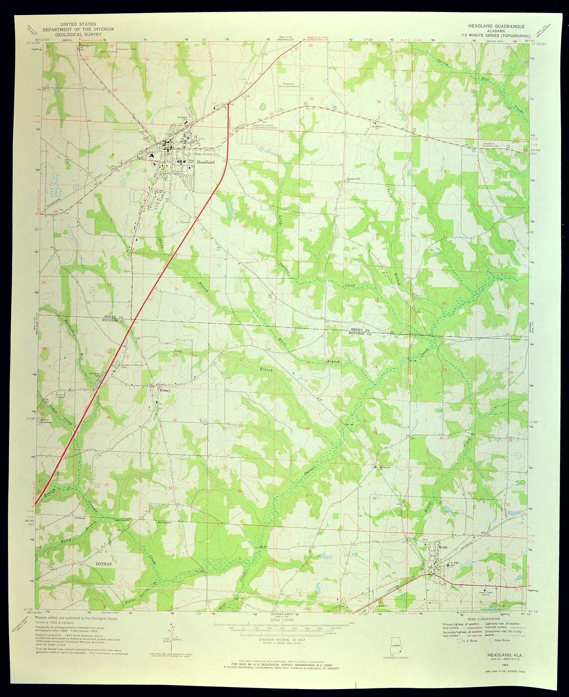 Headland Map of Houston County Alabama Print Wall Decor LARGE Etsy