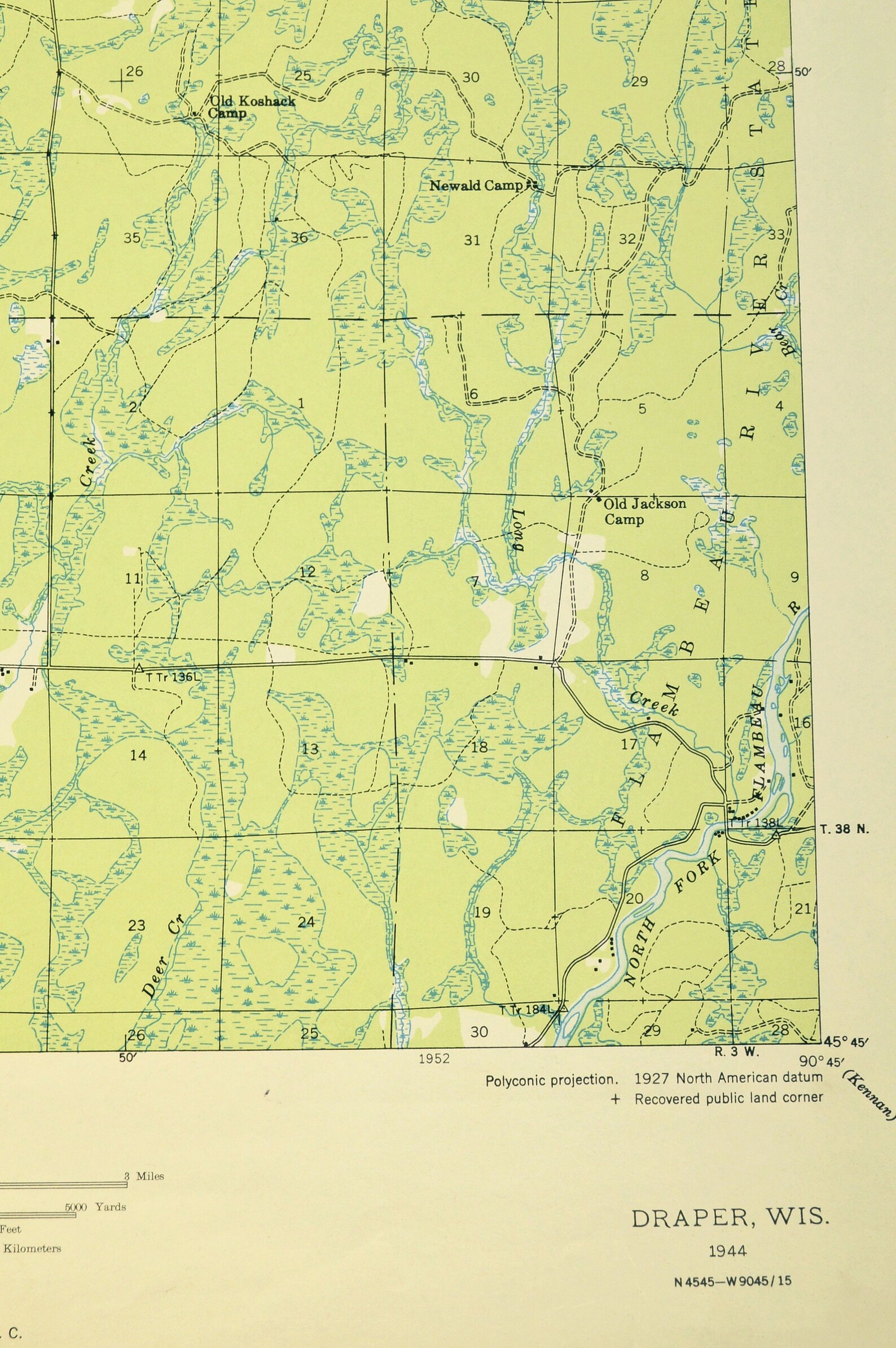 Loretta Wisconsin Map of Draper LARGE Topographic Survey Etsy