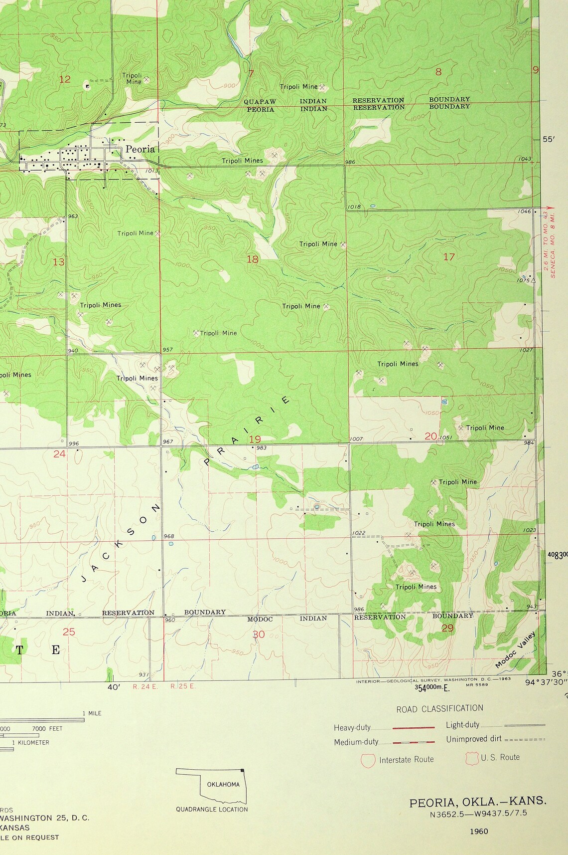 Peoria Map of Quapaw Indian Reservation Oklahoma Wall Art Etsy