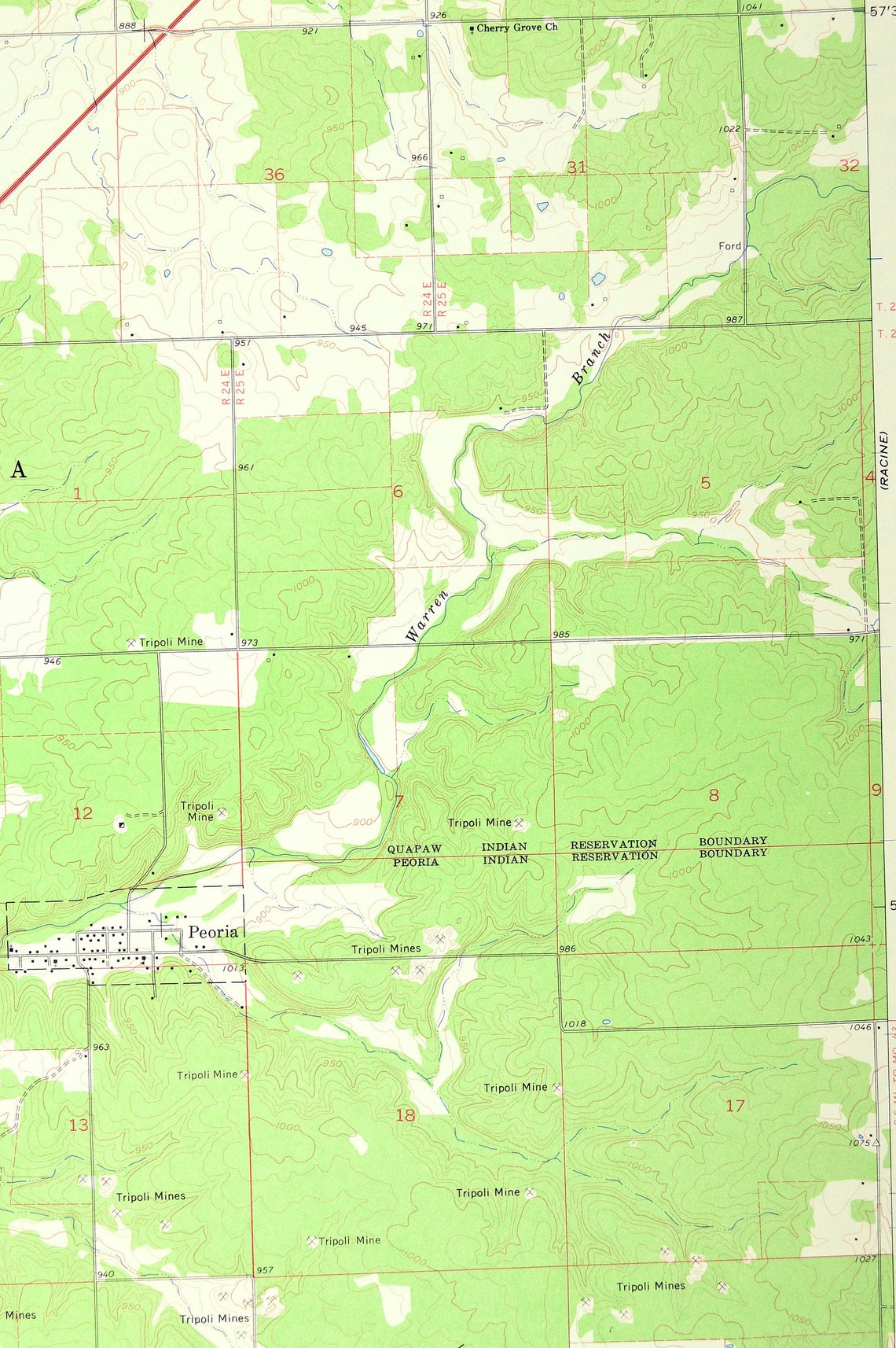 Peoria Map of Quapaw Indian Reservation Oklahoma Wall Art Etsy