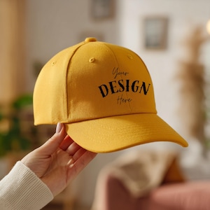 Yellow Baseball Cap Mockup: Realistic Hat Template (JPEG Digital Download 3200x3200 px)