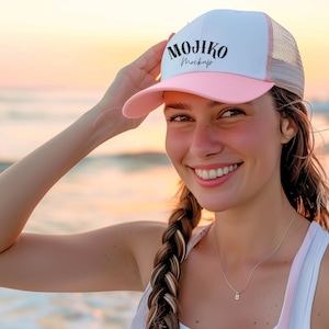 Pink Trucker Hat Mockup: Sublimation & Embroidery Template (JPG File, 3200x3200 px)
