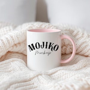 Mojiko 11oz  Mug MockUp  Coffee Cup Mockup Mug  Pink Handle Coffee Cup Mockup JPG Digital Download