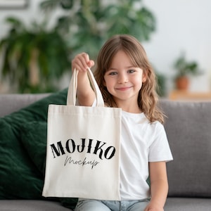 Mojiko Child&#39;s Canvas Tote Mockup Kids Tote Bag Mockup School Tote Mockup
