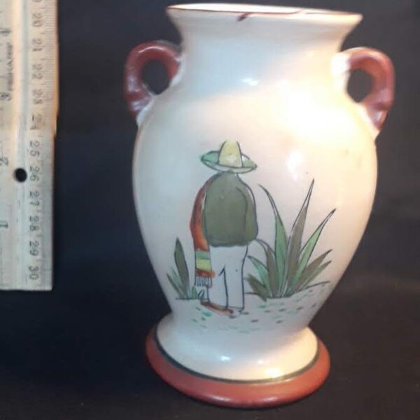 Petite Hand Painted Trico Nagota made in Japan two handled urn bud vase