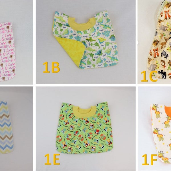 Baby Bib Pullover Style, Two Layers Absorbent Soft Cotton Flannel, No Fasteners, Washable High Quality Fabrics, Soft Stretch Neck Ribbing