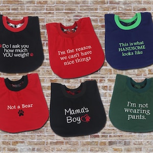 Embroidered Dog Drool Bib: Reversible Cotton Flannel Pullover, Small to Giant Breed Sizes