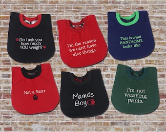 Embroidered Dog Drool Bib: Reversible Cotton Flannel Pullover, Small to Giant Breed Sizes