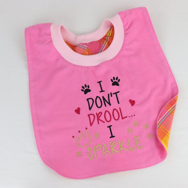 Dog Drool Bibs, Small to 3XL, Pink, Personalize Option, Pullover/No Fasteners, Reversible Absorbent Cotton Flannel, CLEARANCE