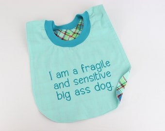 Dog Drool Bibs, Small to 3XL, Lt Teal/Aqua, Personalize Option, Pullover/No Fasteners, Reversible Absorbent Cotton Flannel, CLEARANCE