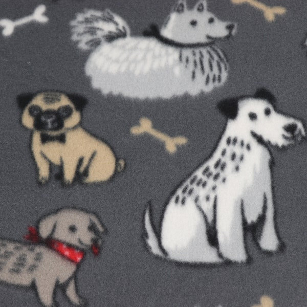 FABRIC PolarFleece, Dogs Tan Gray, New/Unwashed, Continuous Cut, Sold in 1/4 yard increments, High Quality