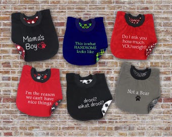 Dog Drool Bibs,Fun&Cute Embroidered Phrases,MultiColor Opts,Sizes S-3XL,Reversible, StretchPullover,AbsorbentCotton, 2 Layers Flannel,HandMd