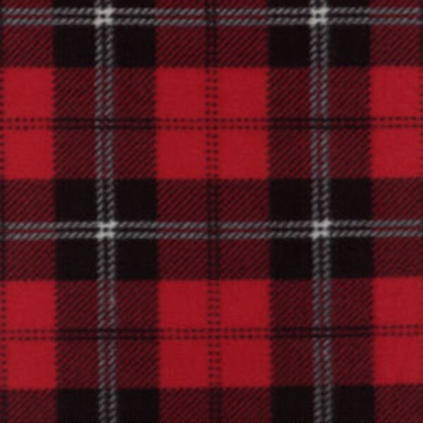 FABRIC PolarFleece, Red and Black Plaid, New/Unwashed, Continuous Cut, Sold in 1/4 yard increments, High Quality