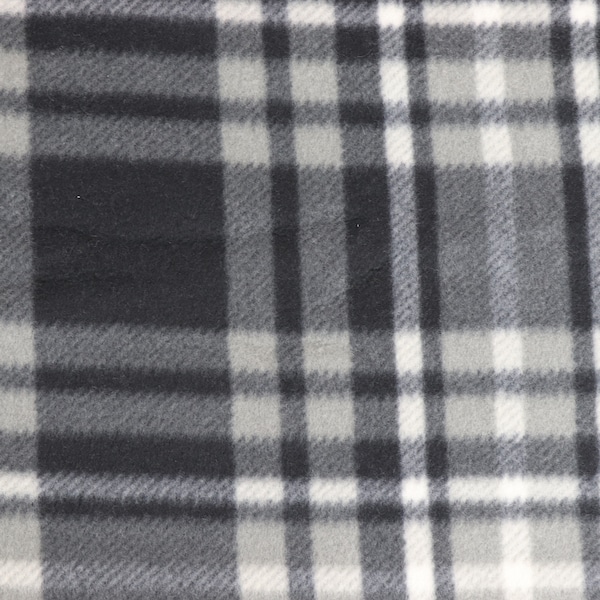 FABRIC PolarFleece, Black Gray White Plaid, New/Unwashed, Continuous Cut, Sold in 1/4 yard increments, High Quality