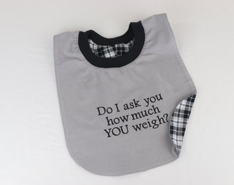 Dog Drool Bibs, Small to 3XL, LtGray, Personalize Option, Pullover/No Fasteners, Reversible Absorbent Cotton Flannel, Stretch Neck, Washable