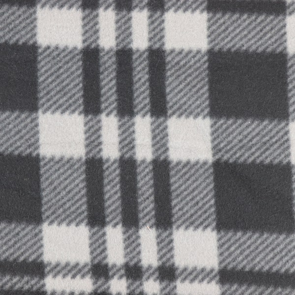 FABRIC PolarFleece, Black Gray Plaid, New/Unwashed, Continuous Cut, Sold in 1/4 yard increments, High Quality
