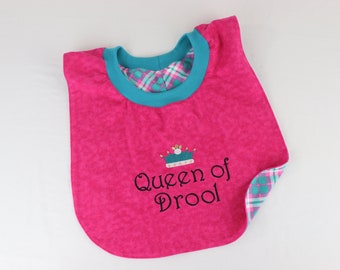 Dog Drool Bibs, Small to 3XL, Bright Pink, Personalize Option, Pullover/No Fasteners, Reversible Absorbent Cotton Flannel, Stretch Neck