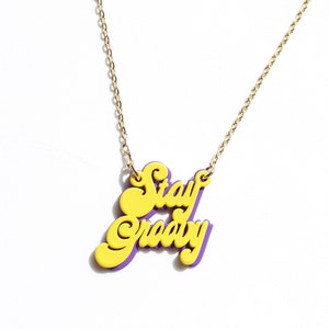 Stay groovy necklace. Letter necklace. Double plate necklace. Cartoon necklace. Stay groovy. Back to school. Y2K jewelry. Graffiti necklace.