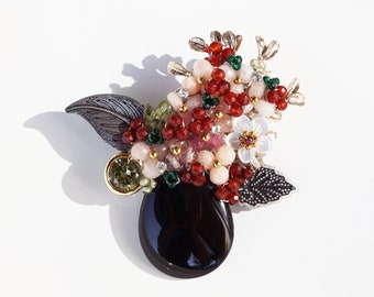 Onyx brooch. handcrafted brooch. Fruit brooch. Orchid brooch. Stone brooch. Grandma jewelry. Onyx jewelry. spring jewelry. Brooch. mom gift