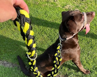 Large Dog Leash Traction Rope with Heavy Duty Buckle Hand-knitted Strong Durable Nylon Braided Leashes for Medium & Big Dogs