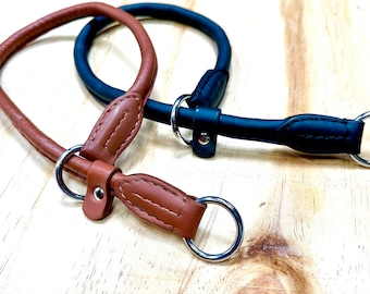 Hand Crafted Rolled Leather Dog Collar | Use as a Slip Collar or Choke | Regain Controll, Puppy Training, Behaviour | Strong Metal Rings