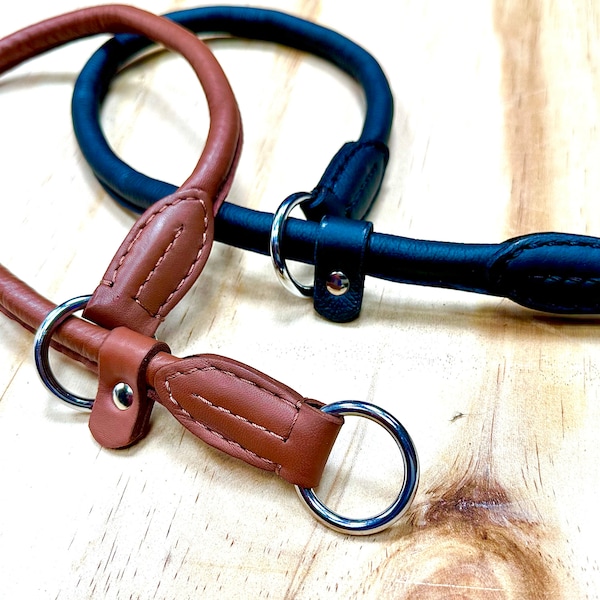 Hand Crafted Rolled Leather Dog Collar | Use as a Slip Collar or Choke | Regain Controll, Puppy Training, Behaviour | Strong Metal Rings