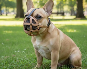 Polymer Dog Muzzle | Training and Behaviour Dog Muzzle | Strong, Waterproof Design | Frenchie or Similar Dogs | Handmade & Durable - Brown