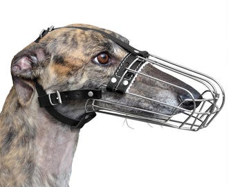 Strong Metal muzzle for Greyhound  , Whippet Saluki Dog Muzzle with Adjustable Leather Straps.