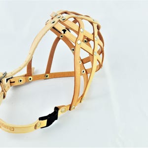 Light leather Dog Muzzle for French Bulldog "Frenchies" Natural