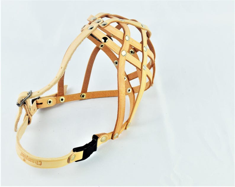 Light leather Dog Muzzle for French Bulldog "Frenchies" Natural